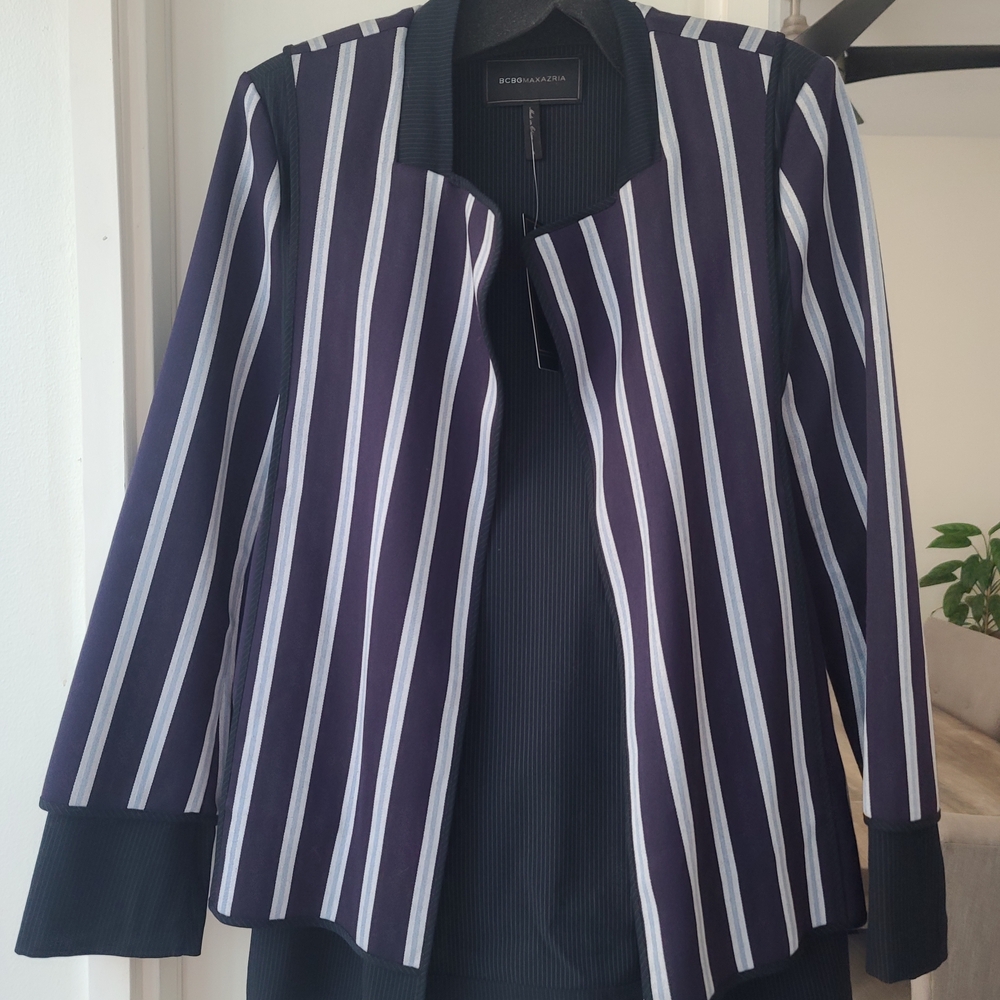 BCBGMaxAzria Navy and White Striped Blazer